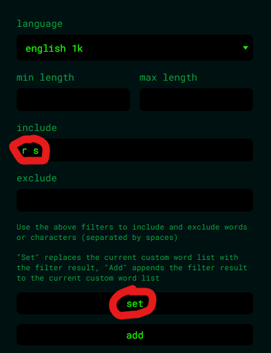 Making a custom MonkeyType word filter